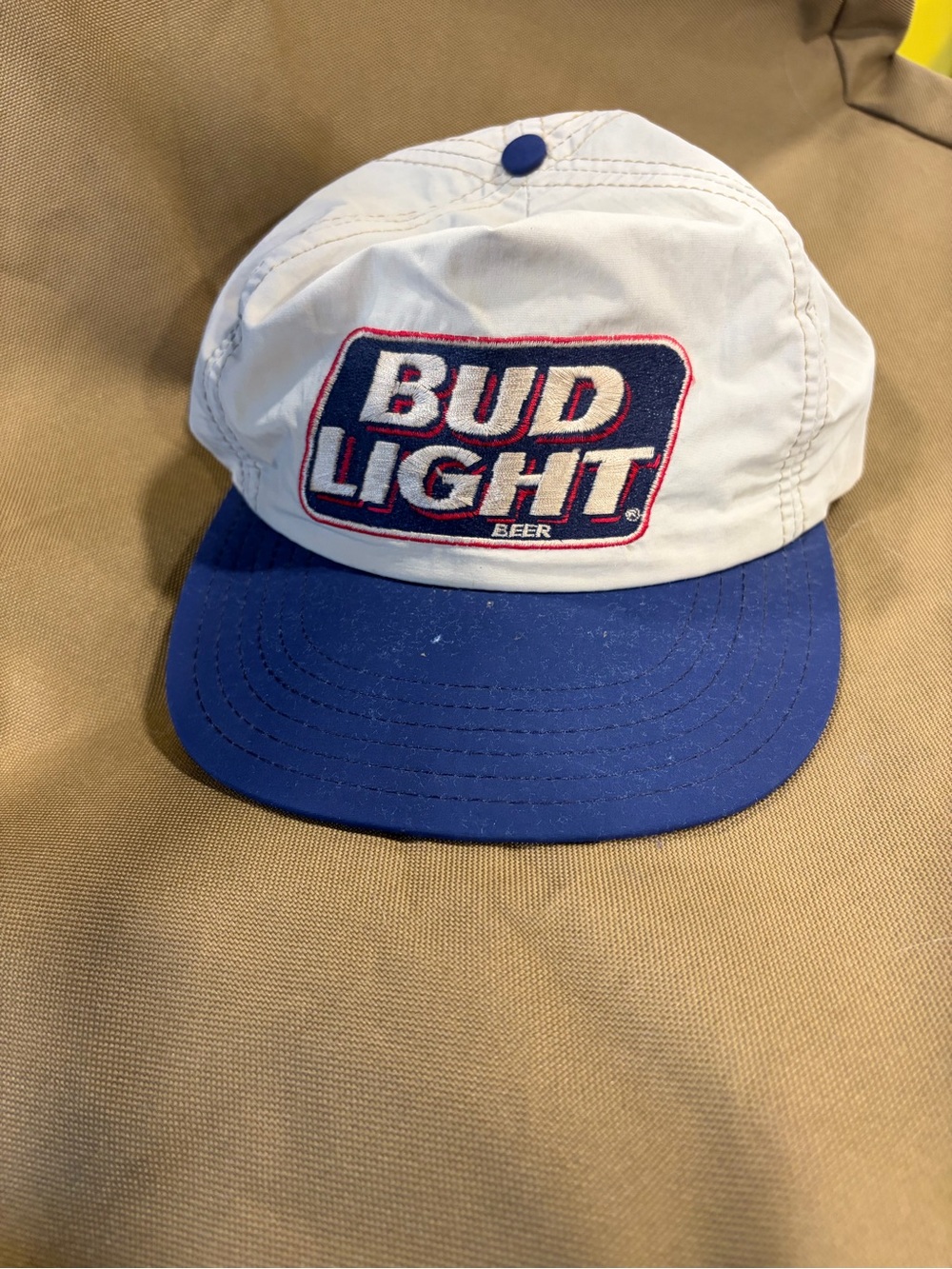 Vintage 80s Bud Light Beer Hat Snapback USA Made Nylon Poplin Rope/Unstructured
